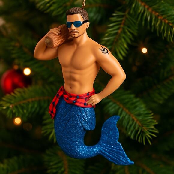 December Diamonds Lumber Jack Merman Ornament 2016 Blue Tail Retired - Picture 1 of 16
